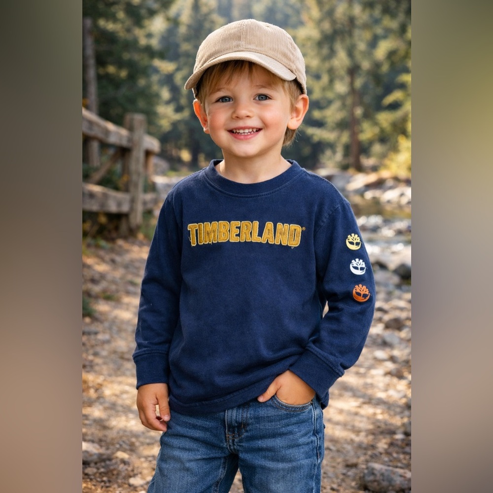 Timberland Navy Logo Long Sleeve Tee Boys Size 4 Outdoor Graphic Shirt